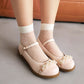 Ladies Solid Color Pearls Beading Flat Many Jane Shoes