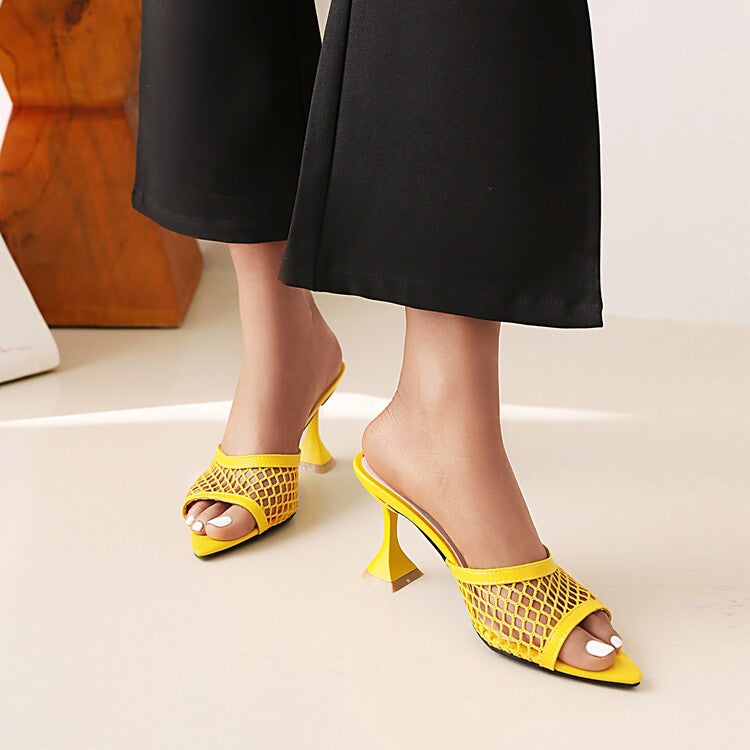 Ladies Pointed Toe Mesh Solid Color Spool Heel Sandals