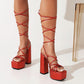 Ladies Jelly Color Cross Tied Strap Chunky Heel High Heels Platform Sandals