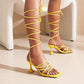 Ladies Solid Color Square Toe Cross Tied Strap Spool Heel Sandals