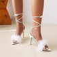 Ladies Pointed Toe Fur Cross Ankle Strap Stiletto High Heel Sandals