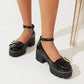 Ladies Glossy Round Toe Belts Buckles Platform Pumps Chunky Heels Shoes