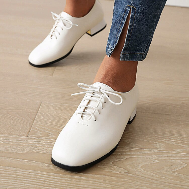 Ladies Glossy Lace Up Puppy Heel Chunky Heels Shoes