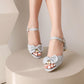 Ladies Bling Bling Peep Toe Butterfly Knot pearl Hollow Out Ankle Strap Block Heel Sandals
