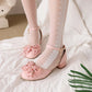 Ladies Ankle Strap Rhinestone Butterfly Knot Hollow Out Block Heel Sandals