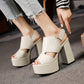 Ladies High Heeled Peep Toe Hollow Out Platform Chunky Heel Sandals