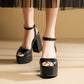 Ladies High Heeled Peep Toe Ankle Strap Platform Chunky Heel Sandals