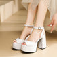 Ladies High Heeled Peep Toe Ankle Strap Platform Chunky Heel Sandals