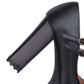Ladies Pumps Pu Leather Round Toe Double Buckles Belts Chunky Heel Platform Chunky Heels Shoes