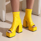 Peep Toe Back Zippers Block Chunky Heel Platform Ankle Boots for Women