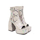 Snake Printed Open Toe Side Zippers Block Chunky Heel Platform Ankle Boots for Women