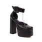 Ladies Glossy Glossy Solid Color Round Toe Hollow Out Chunky Heel High Heels Platform Sandals