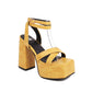 Ladies Printed Ankle Strap Square Toe Thick Sole Block Heel Platform Sandals