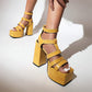 Ladies Solid Color Glossy Ankle Strap Thick Sole Block Heel Platform Sandals