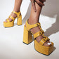 Ladies Solid Color Snake Print Thick Sole Block Heel Platform Sandals