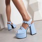Ladies Candy Color Zipper Thick Sole Block Heel Platform Sandals