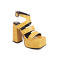 Ladies Solid Color Glossy Square Toe Thick Sole Block Heel Platform Sandals