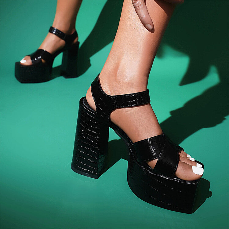 Ladies Ankle Strap Buckle Thick Sole Block Heel Platform Sandals