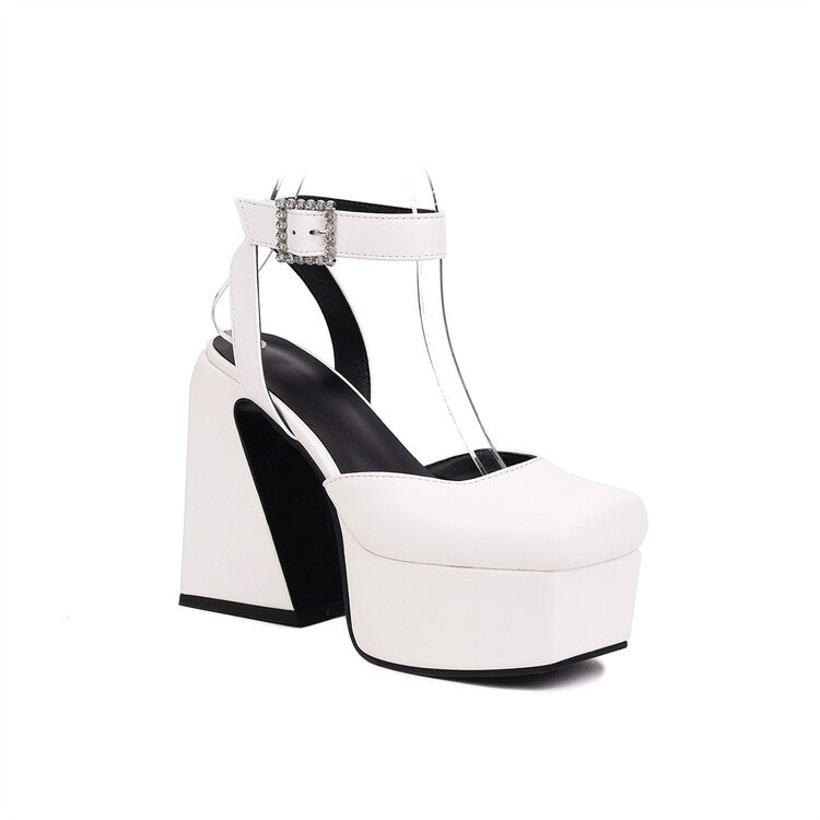 Ladies Square Toe Closed Toe Hollow Out Ankle Strap Thick Sole Block Heel Platform Sandals