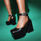 Ladies Square Toe Closed Toe Hollow Out Ankle Strap Thick Sole Block Heel Platform Sandals