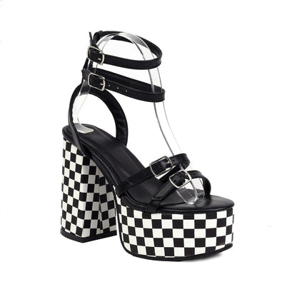 Ladies Square Toe Double Ankle Strap Thick Sole Block Heel Platform Sandals