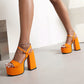 Ladies Ankle Strap Chains Thick Sole Block Heel Platform Sandals