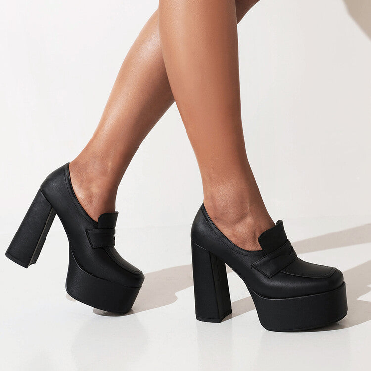 Ladies Square Toe Platform Chunky Heel Shoes