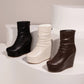 Ladies Pu Leather Pleated Wedge Heel Platform Short Boots