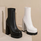 Ladies Pu Leather Square Toe Stitching Chunky Heel Platform Short Boots