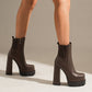 Ladies Pu Leather Square Toe Side Zippers Block Heel Platform Short Boots