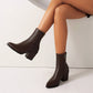 Ladies Pu Leather Pointed Toe Side Zippers Chunky High Heel Short Boots