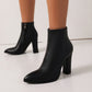 Ladies Pu Leather Pointed Toe Side Zippers Chunky Heel Short Boots