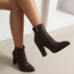 Ladies Pu Leather Pointed Toe Side Zippers Chunky Heel Short Boots