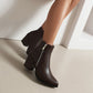 Ladies Pu Leather Pointed Toe Side Zippers Block Heel Short Boots