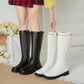 Pu Leather Round Toe Stitch Buckle Straps Side Zippers Flat Platform Mid Calf Boots for Women
