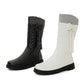 Lolita Pu Leather Round Toe Lattice Bow Tie Flat Platform Mid Calf Boots for Women