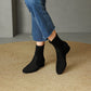 Plus Size Flock Stretch Round Toe Puppy Heel Ankle Boots for Women