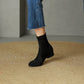 Plus Size Flock Stretch Round Toe Puppy Heel Ankle Boots for Women