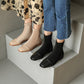 Stretch Pu Leather Patchwork Square Toe Puppy Heel Ankle Boots for Women