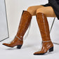 Crocodile Pattern Pointed Toe Metal Chains Knee High Boots for Women
