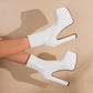 Ladies Glossy Square Toe Stitching Chunky Heel Platform Short Boots