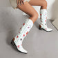 Ladies Ethnic Love Hearts  Printed Low Heels Cowboy Mid Calf Boots