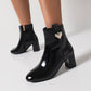 Pu Leather Side Zippers Rhinestone Block Chunky Heel Short Boots for Women