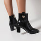 Pu Leather Side Zippers Rhinestone Block Chunky Heel Short Boots for Women