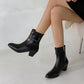 Pu Leather Pointed Toe Side Zippers Pocket Block Heel Short Boots for Women