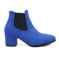 Booties Bicolor Flock Pointed Toe Stretch Block Heel Ankle Boots for Women