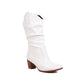 Booties Pu Leather Block Heel Cowboy Mid Calf Boots for Women