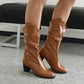 Booties Pu Leather Block Heel Cowboy Mid Calf Boots for Women