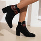 Booties Bicolor Flock Buckle Straps Block Heel Ankle Boots for Women