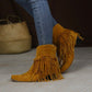 Flock Pointed Toe Tassel Block Chunky Heel Cowboy Ankle Boots for Women